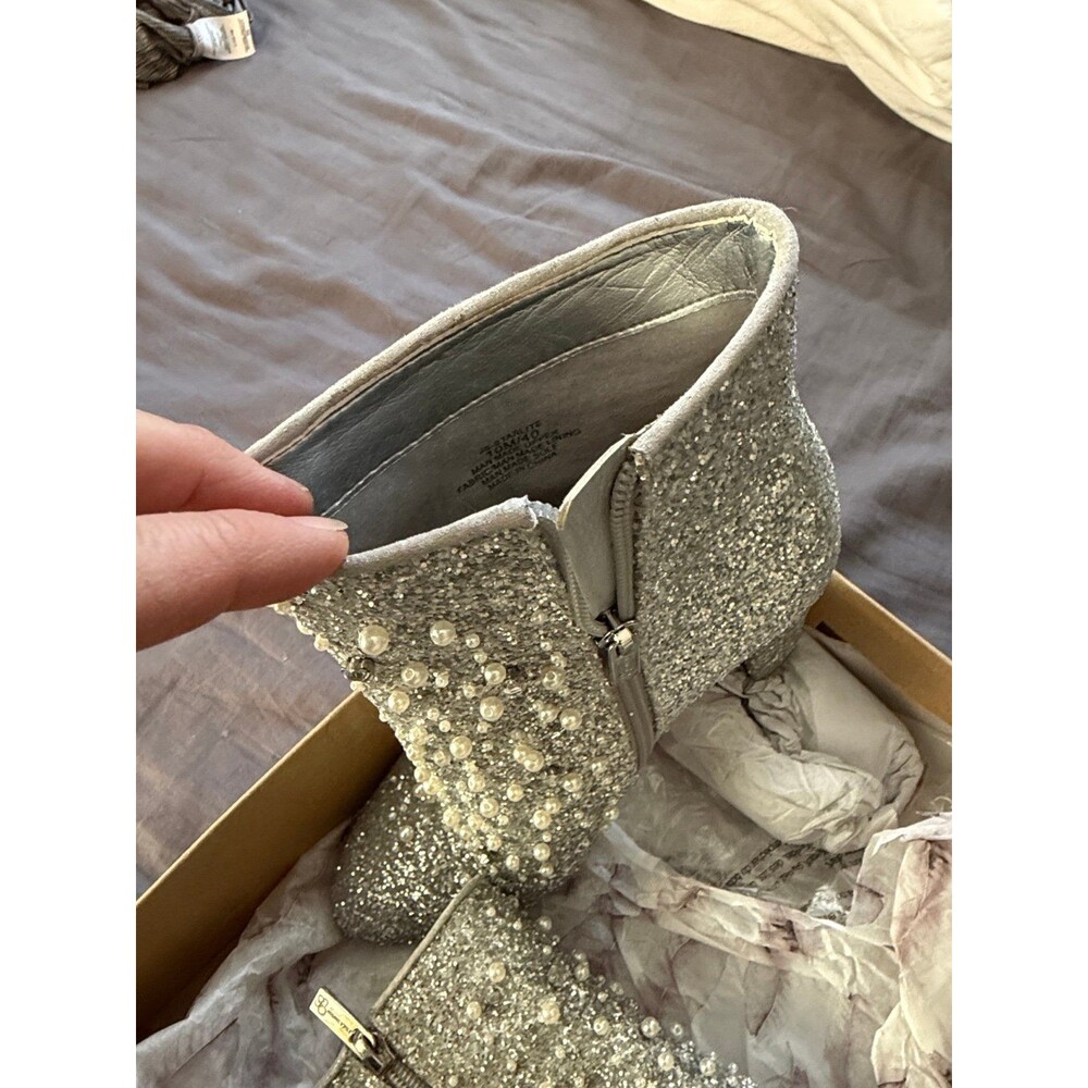 Jessica Simpson Women's Starlite silver glitter chunky heel boots LIKE Size 10 - Picture 6 of 8